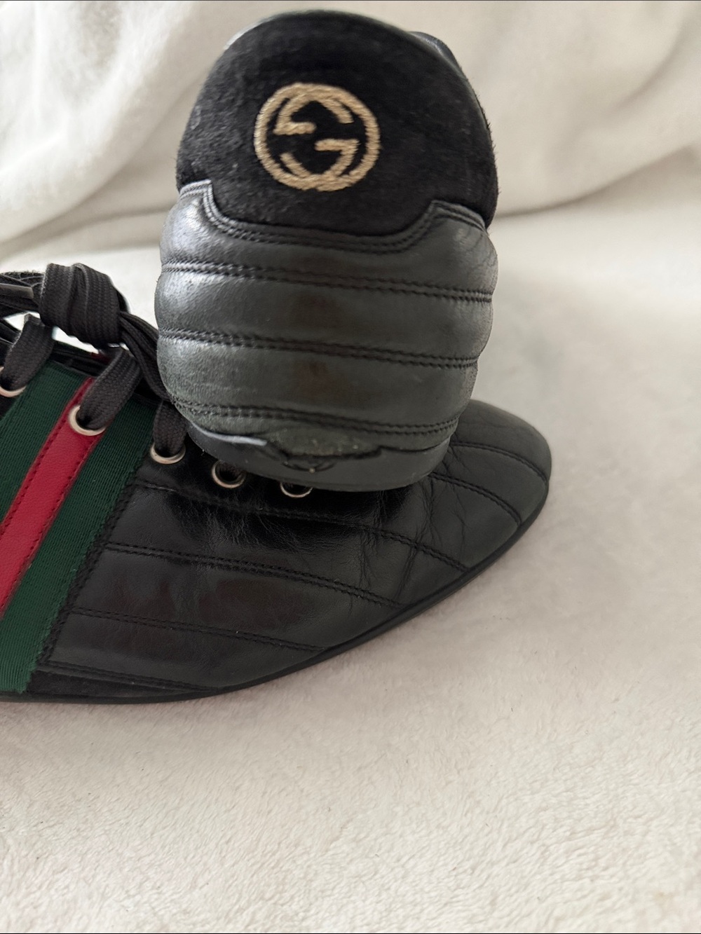 Gucci Black Leather Sneakers Green Red classic Stripes Men's Low Top - Picture 8 of 8